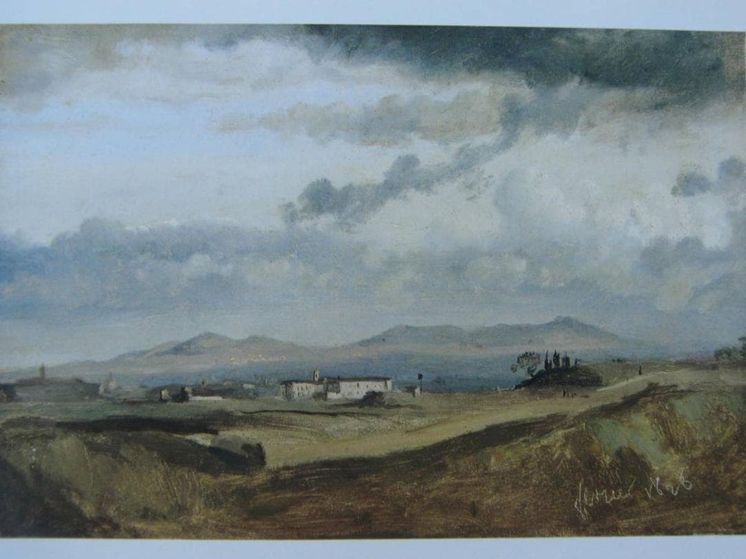 コロー、イタリア風景（ナポリ近郊）、希少な画集より、新品高級額