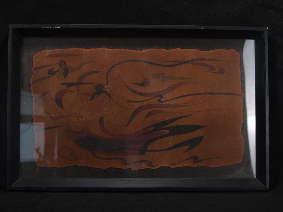 中国唐時代　敦煌莫高窟壁画 彩絵　人物像 発掘品 古美術 AK1749A1-5