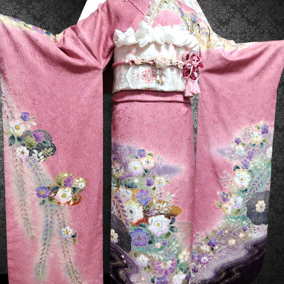 振袖フルセット(7点)・辻ヶ花・辻が花・花絞り・金通し・胴裏正絹・高級手縫い