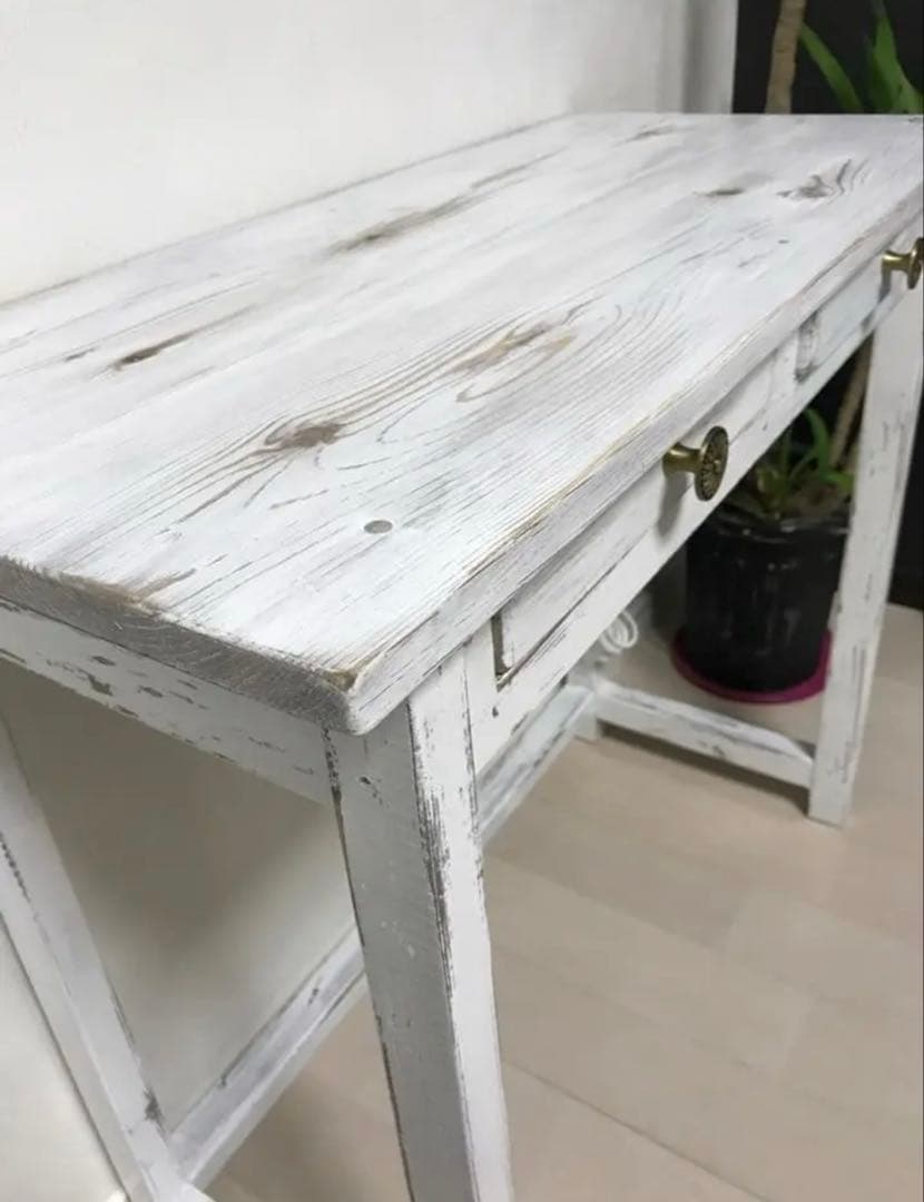 アンティーク机　デスク　勉強机　作業台　白テーブル　ドレッサー　つくえ