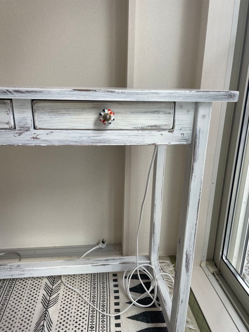 アンティーク机　デスク　勉強机　作業台　白テーブル　ドレッサー　つくえ