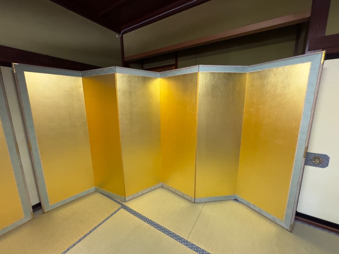 金沢製 金箔屏風 二曲一双 約100年前 美品