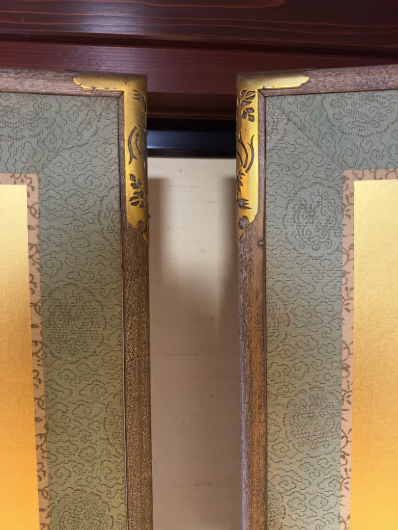 金沢製 金箔屏風 二曲一双 約100年前 美品