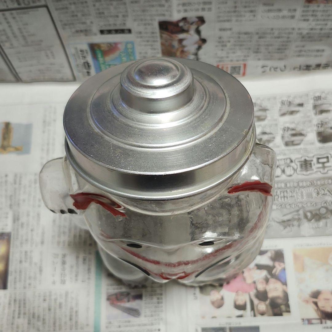 昭和レトロ 招き猫 ガラスビン ブリキ蓋付き アンティーク