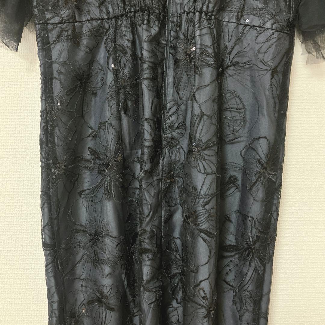 美品　人気　ニアナ　スパンコール刺繍レースドレス キーホールネック　ブラック　Ｌ