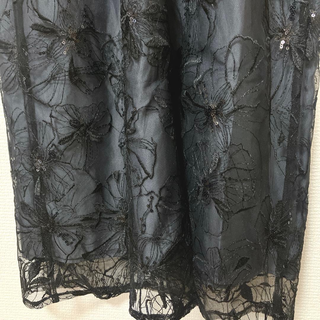 美品　人気　ニアナ　スパンコール刺繍レースドレス キーホールネック　ブラック　Ｌ