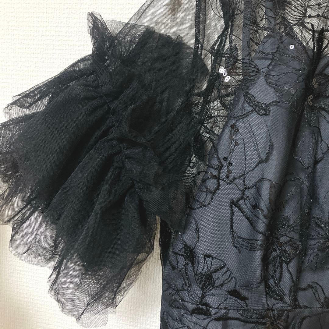 美品　人気　ニアナ　スパンコール刺繍レースドレス キーホールネック　ブラック　Ｌ