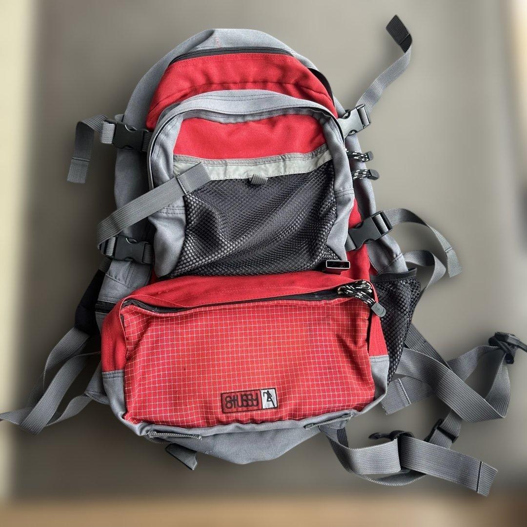 ステューシー old stussy付きリュック 赤/グレー
