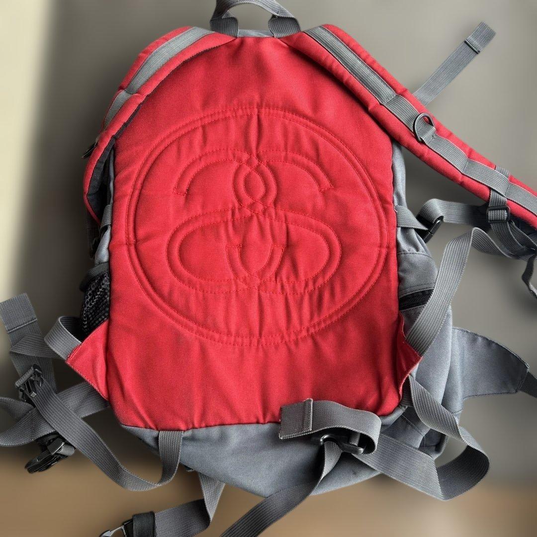 ステューシー old stussy付きリュック 赤/グレー