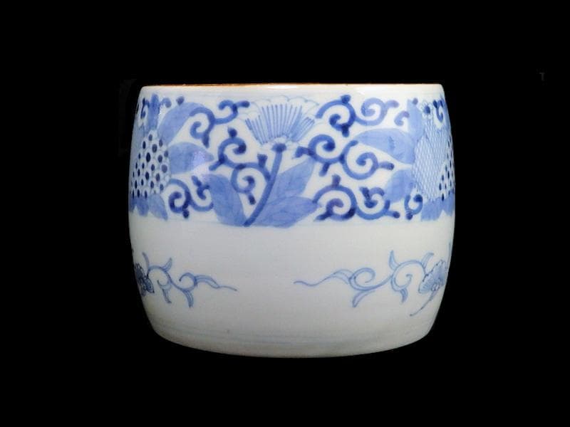 古伊万里　染付　花に唐草の図　火入れ　E613AS-fbqh