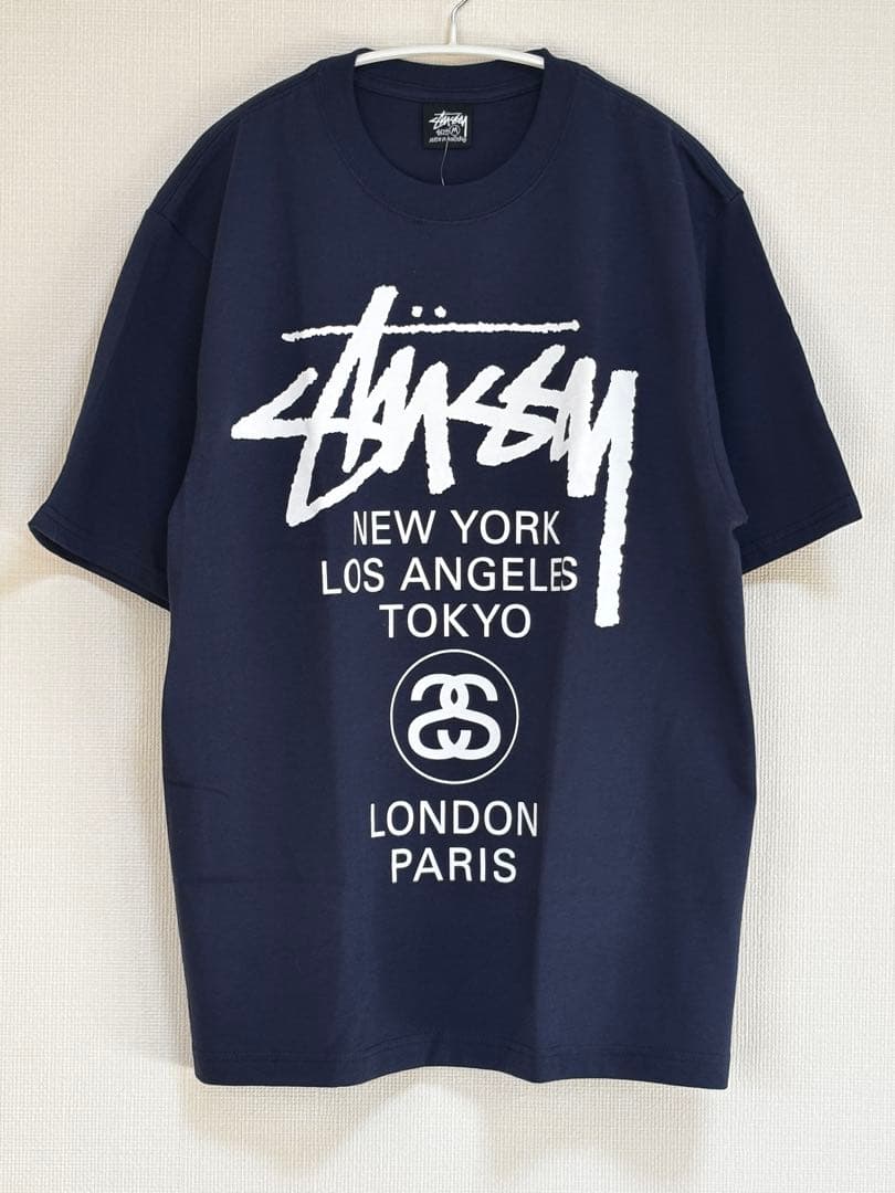 Stussy Tシャツ　ワールドツアー ネイビー グラフィックT ユニセックスM