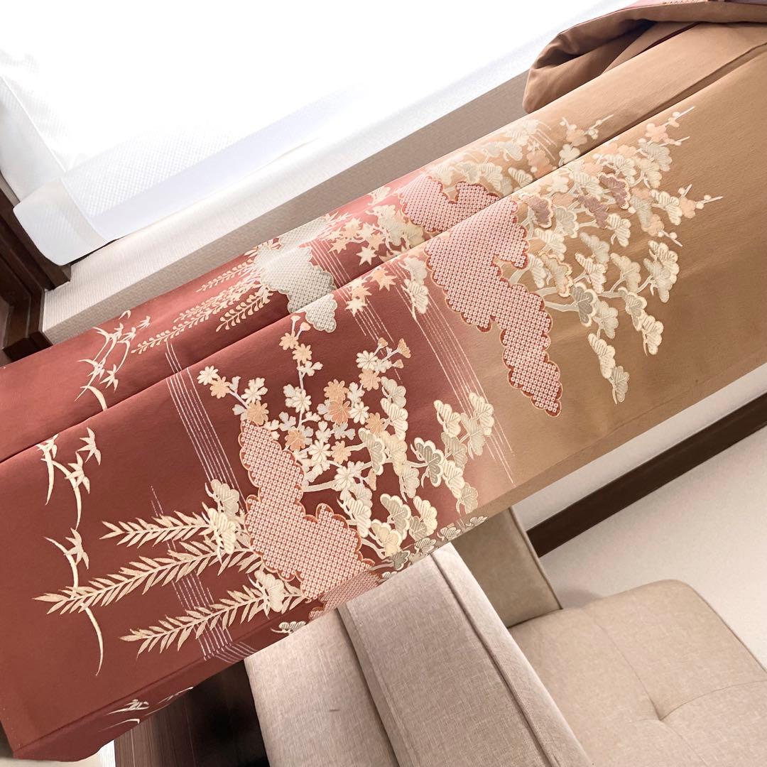 茶色 友禅 4点 フルセット 訪問着 入学式 卒業式 入園式 春 秋 冬