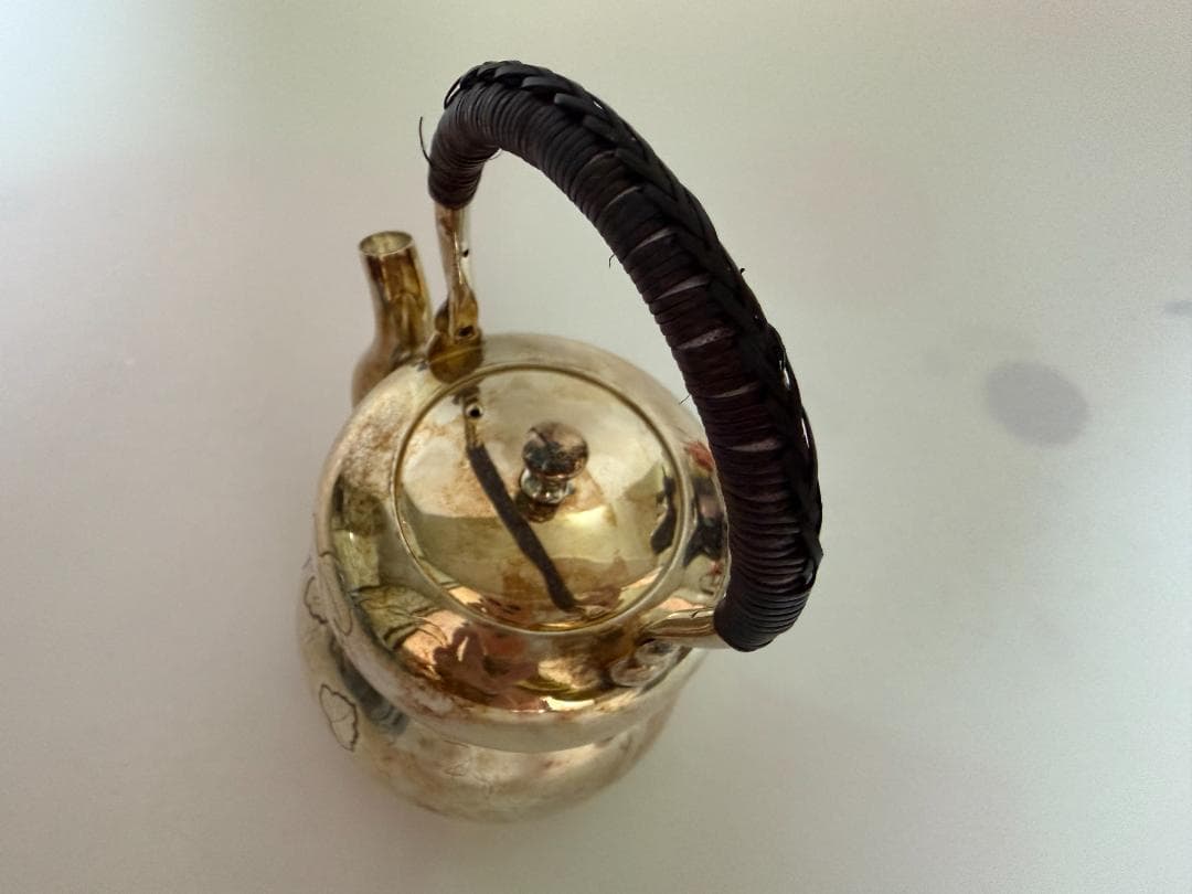 純銀製 南鐐ひょうたん形 花草彫 湯沸 銀瓶 煎茶道具