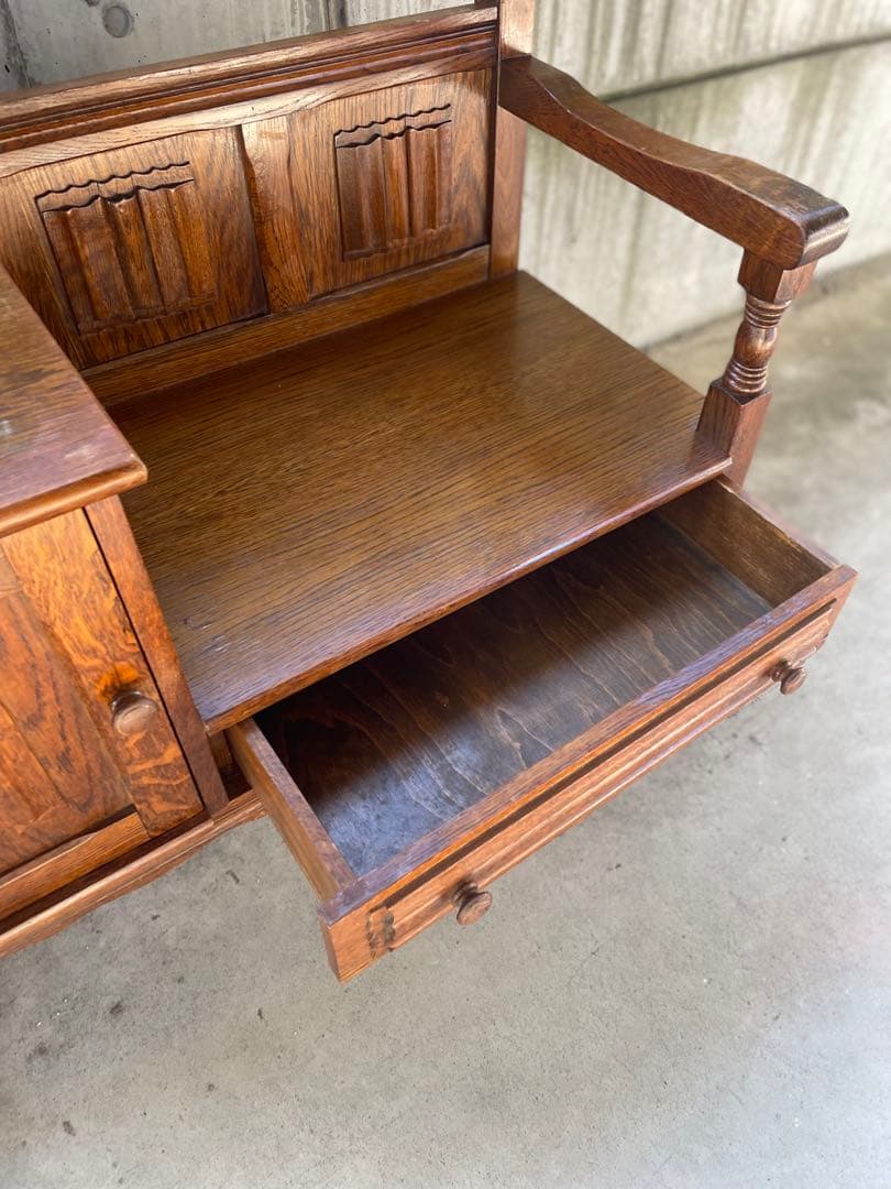 テレフォンベンチ オーク材電話台 引き出し付き