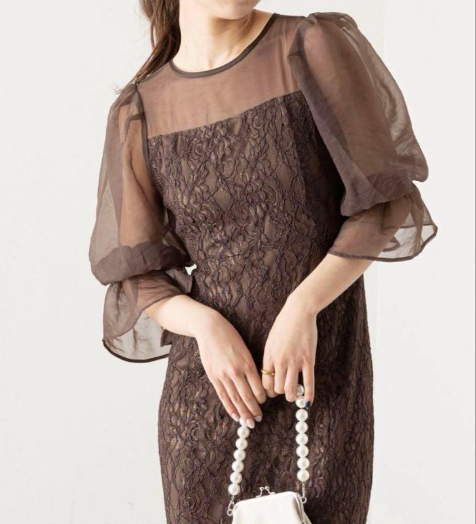 chico オケージョンドレス　Chico 配色シースルータイトロングドレス