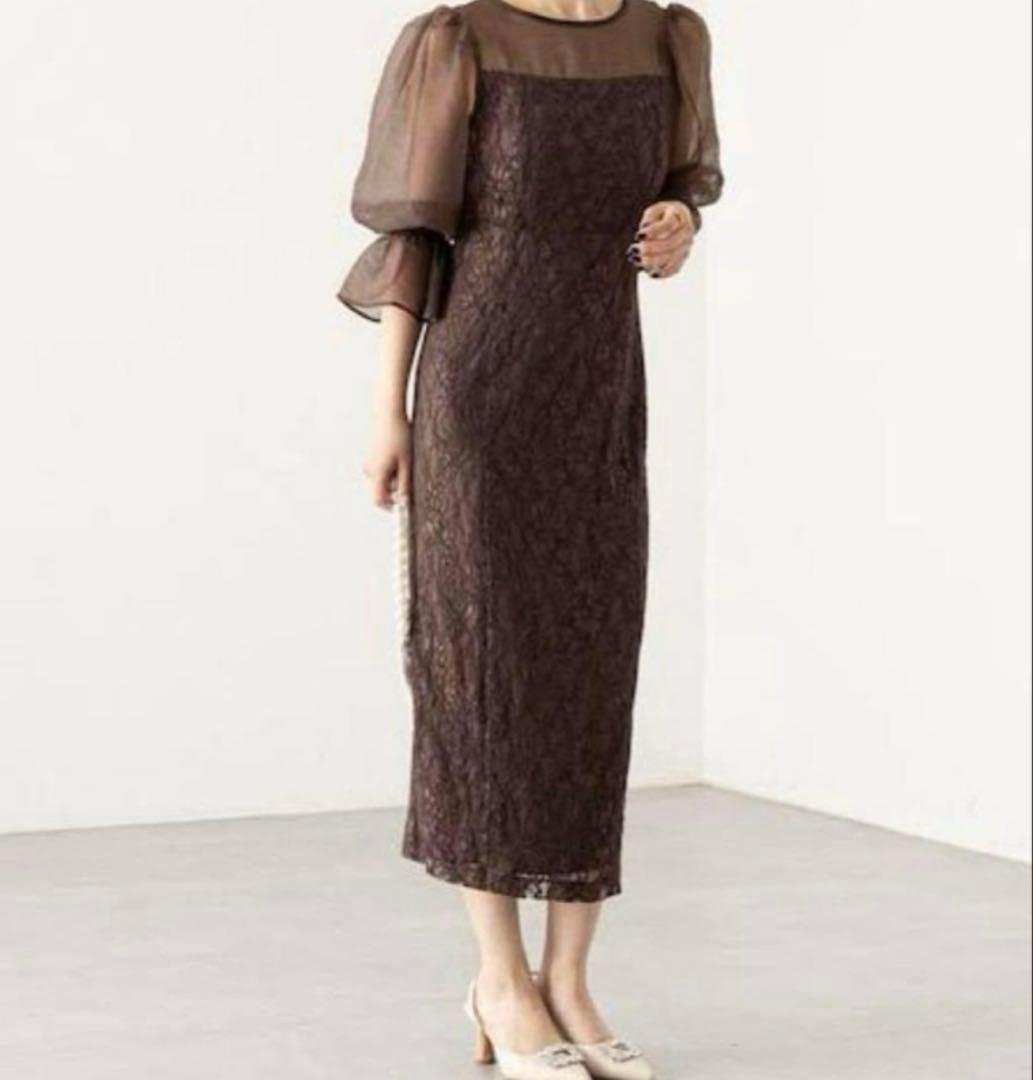 chico オケージョンドレス　Chico 配色シースルータイトロングドレス