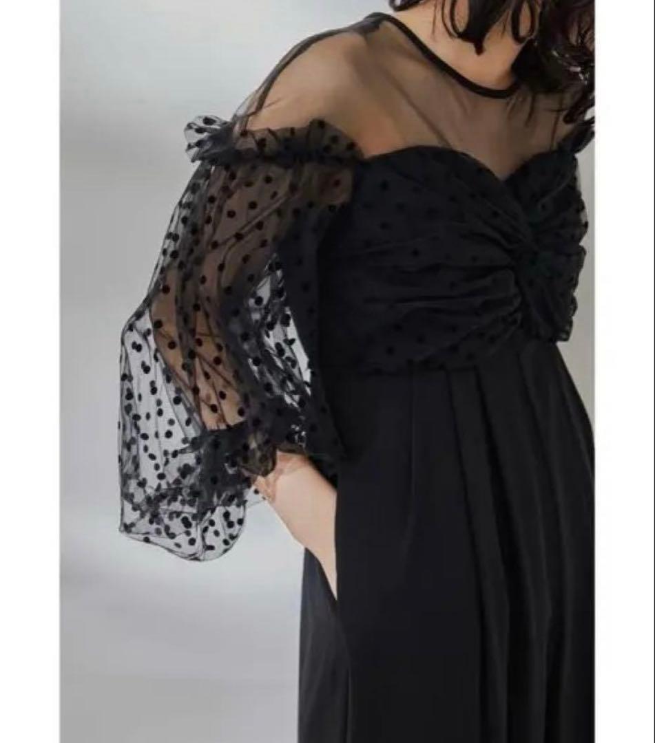 フロッキードットパンツドレス　パーティー　お呼ばれ　同窓会