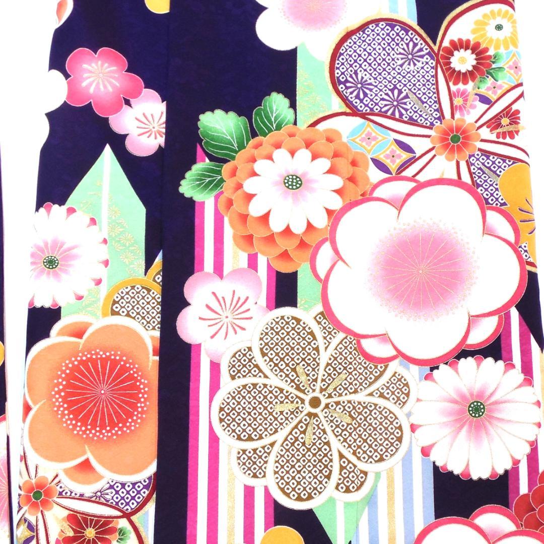 未使用品★洗える振袖　振袖フルセット　ポリ　成人式　振袖　M～Ｌサイズ　紺　花柄