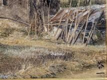 【真作】絵画　渡辺啓一　油彩6号　鳥久保　郷愁の日本風景　静かな農村　X118