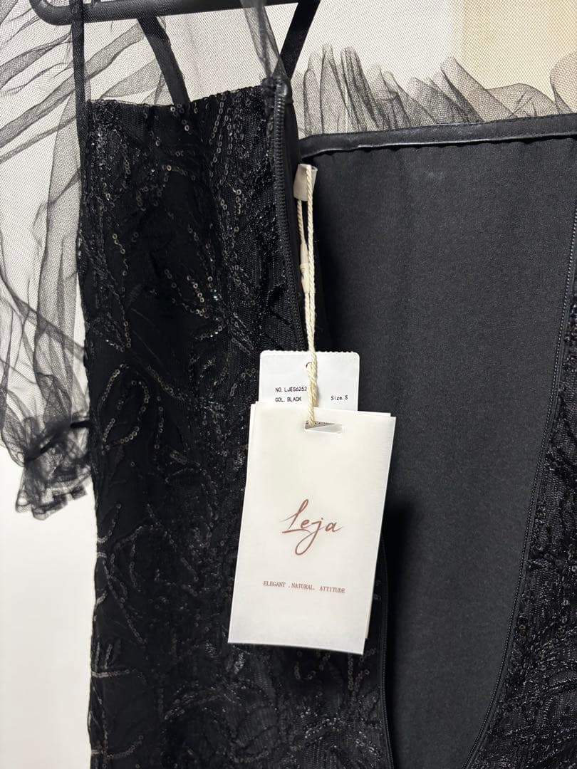 【新品未使用タグ付】LejaチュールフラワースパンコールIラインワンピースドレス