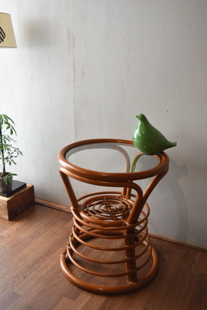 サイドテーブル・ナイトテーブル・ローテーブル Rattan glass top side table