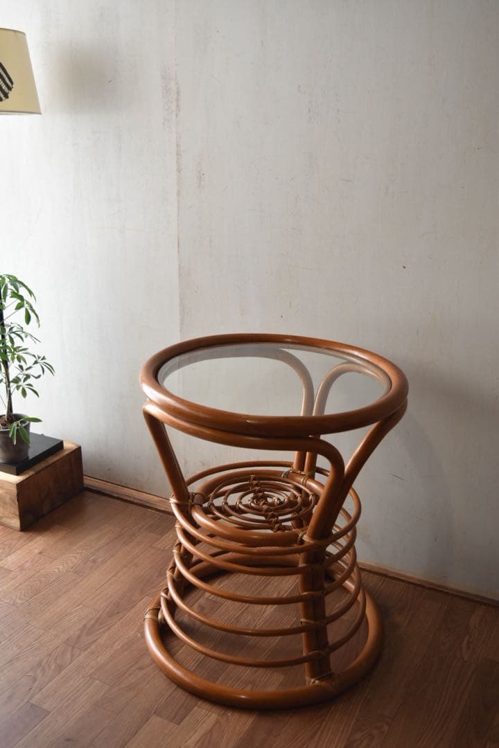サイドテーブル・ナイトテーブル・ローテーブル Rattan glass top side table