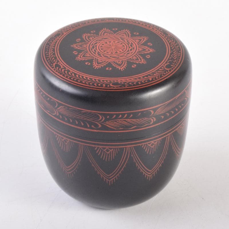 茶道具　黒漆　笹文　棗　在銘　共箱　V　7029