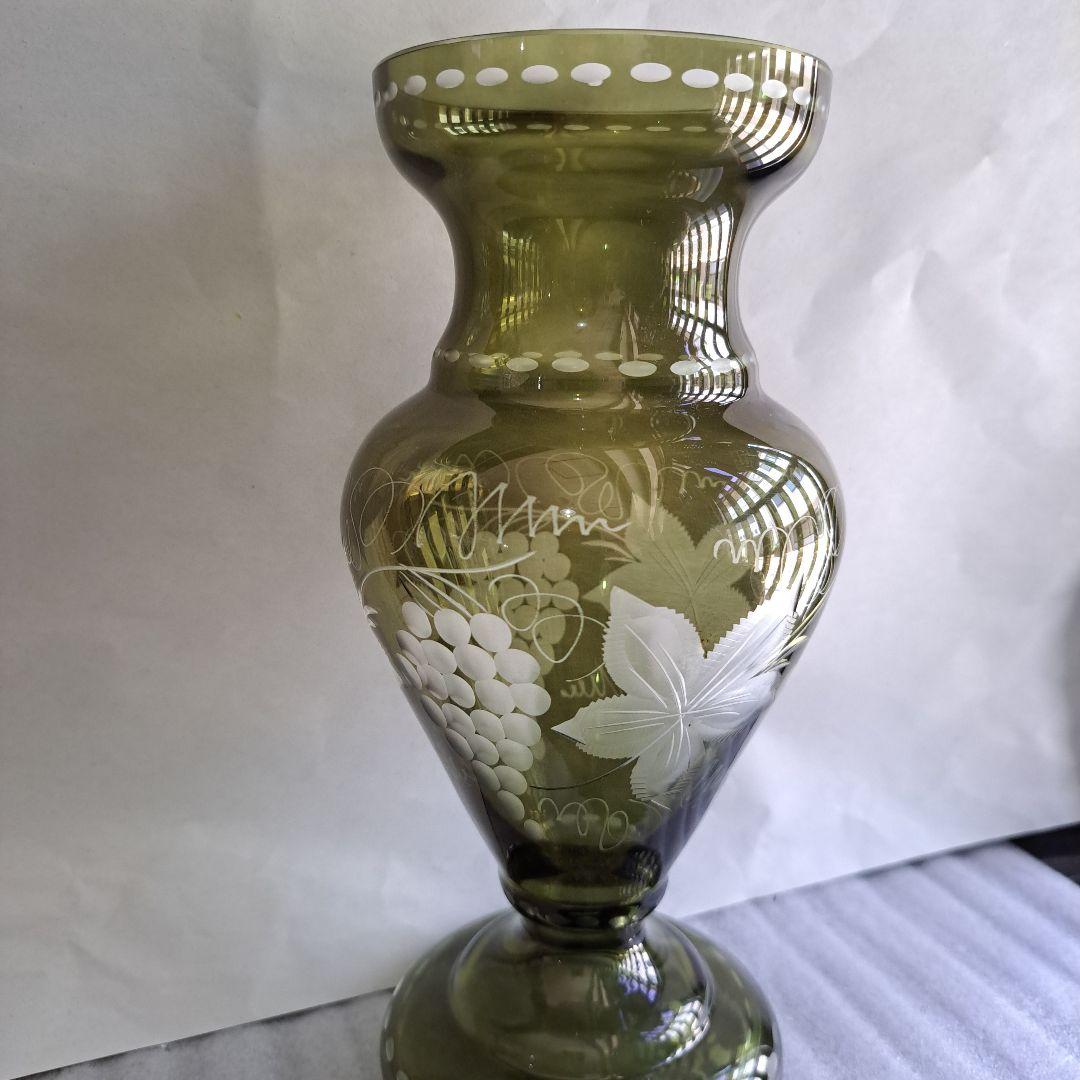 茶道具　江戸　ギヤマン硝子　紫色被せ硝子　葡萄図　　水次　完品