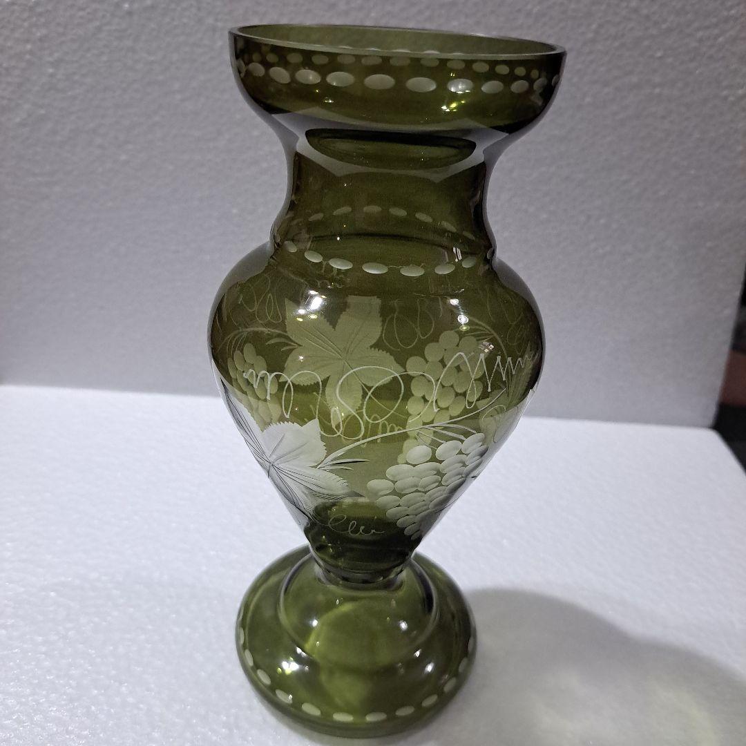 茶道具　江戸　ギヤマン硝子　紫色被せ硝子　葡萄図　　水次　完品