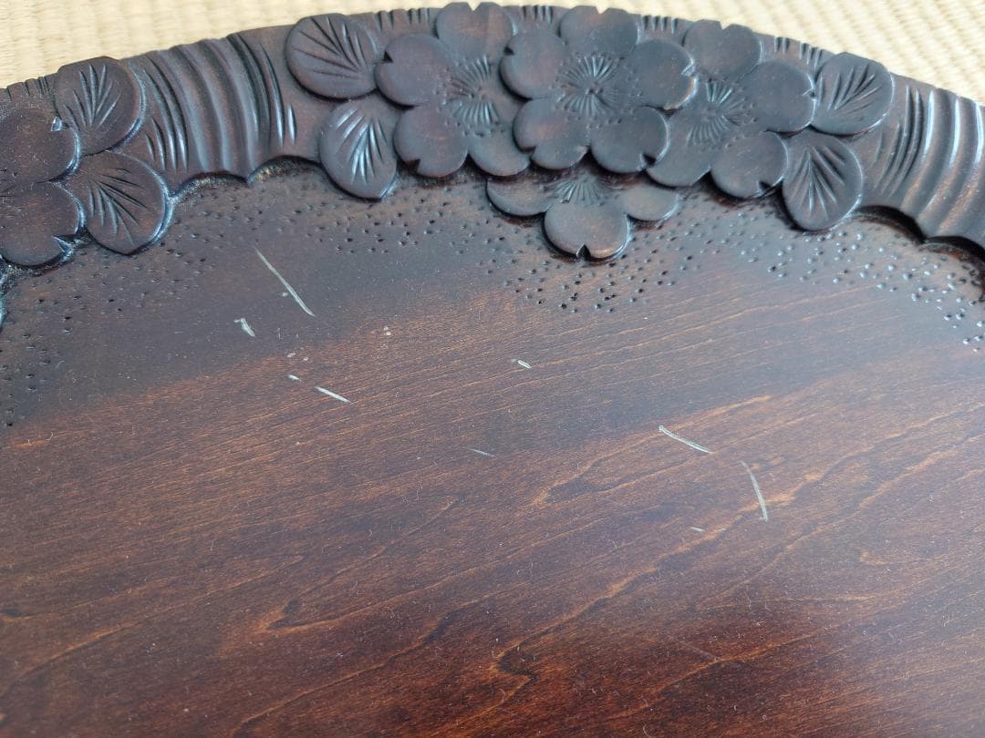 軽井沢彫 楕円のお盆 手つき 桜の縁