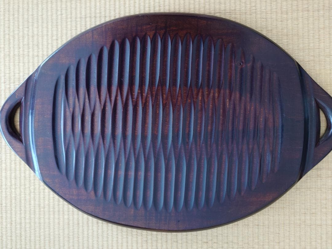 軽井沢彫 楕円のお盆 手つき 桜の縁