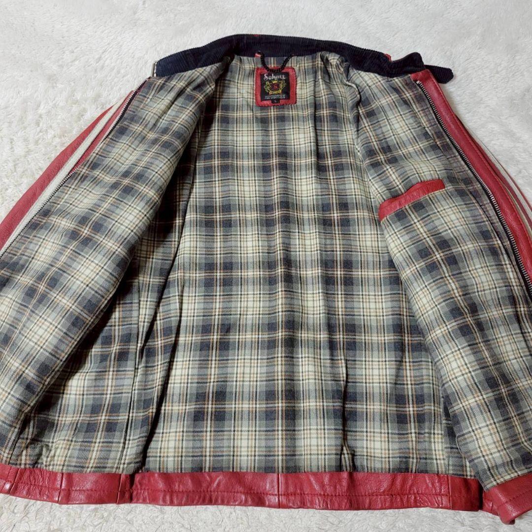 希少✨　ショット　ライダースジャケット　Lサイズ　カウレザー　チェック柄　赤