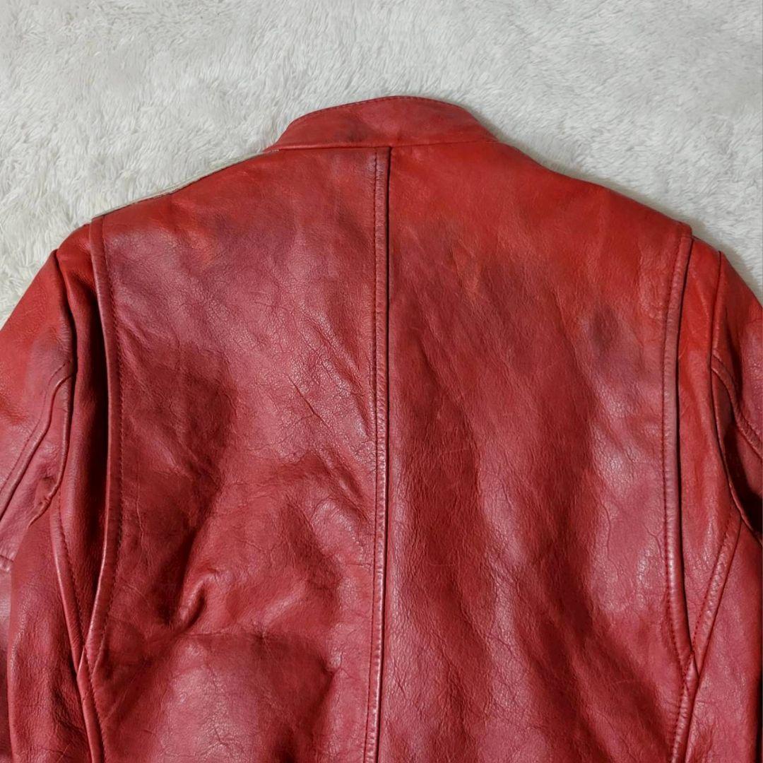 希少✨　ショット　ライダースジャケット　Lサイズ　カウレザー　チェック柄　赤