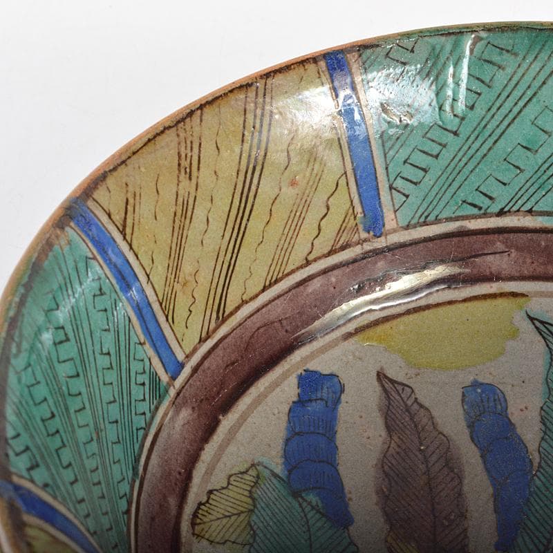 九谷焼　古九谷　青手九谷　草文　菓子鉢　時代箱付　V　R7129