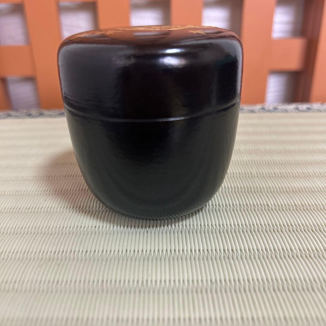 石井隆鳳作　一閑波車蒔絵　利休棗　共箱　茶道具