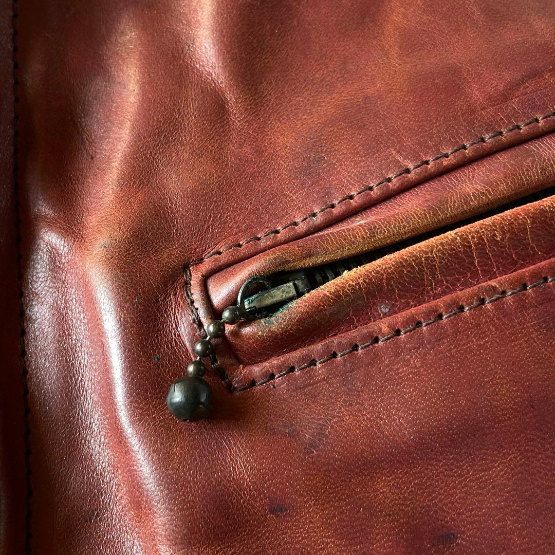 エアロレザー ハーフベルト ホースハイド レザージャケット ブラウン 34