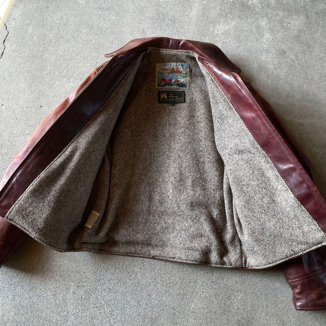 エアロレザー ハーフベルト ホースハイド レザージャケット ブラウン 34