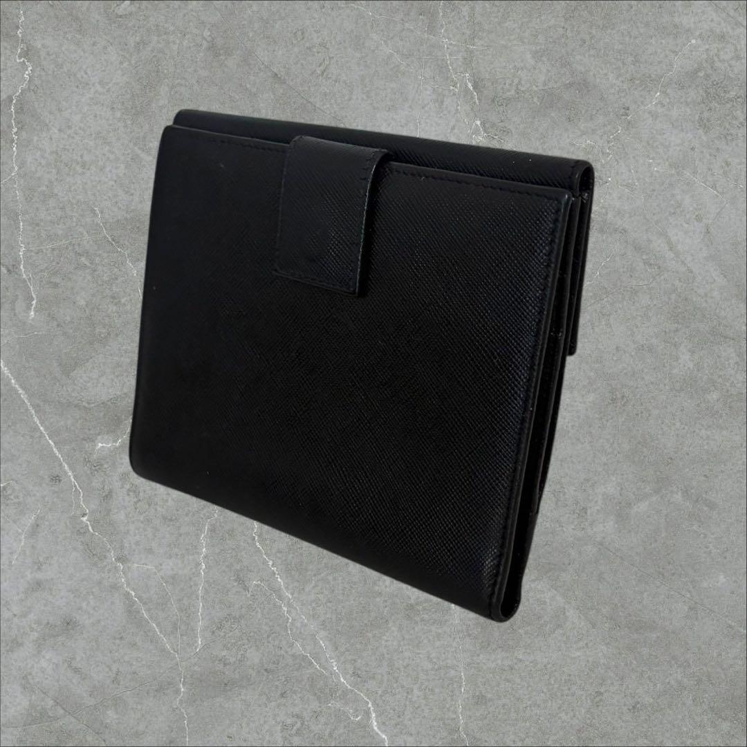 超極美品✨ PRADA プラダ 三つ折り財布 サフィアーノ ブラック 三角ロゴ