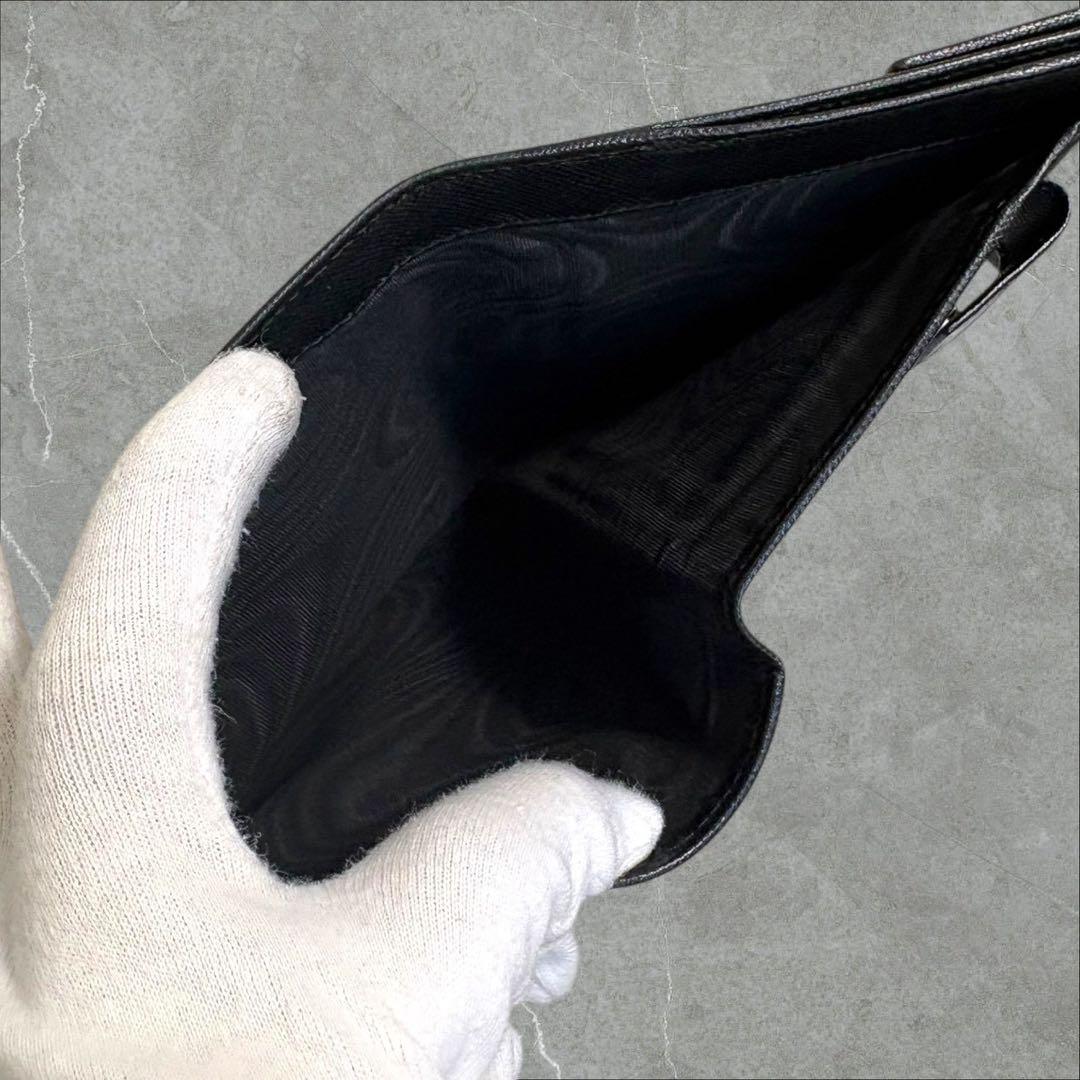 超極美品✨ PRADA プラダ 三つ折り財布 サフィアーノ ブラック 三角ロゴ