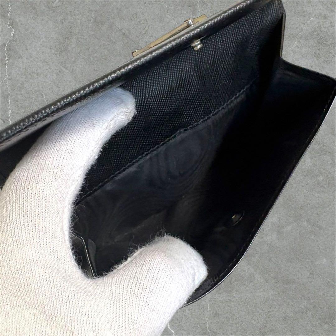 超極美品✨ PRADA プラダ 三つ折り財布 サフィアーノ ブラック 三角ロゴ