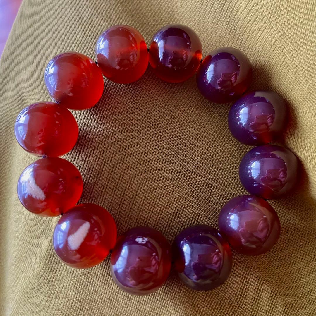 琥珀 20mm レッド ブルーアンバー ミルキー花琥珀 希少 巨大 ブレスレット