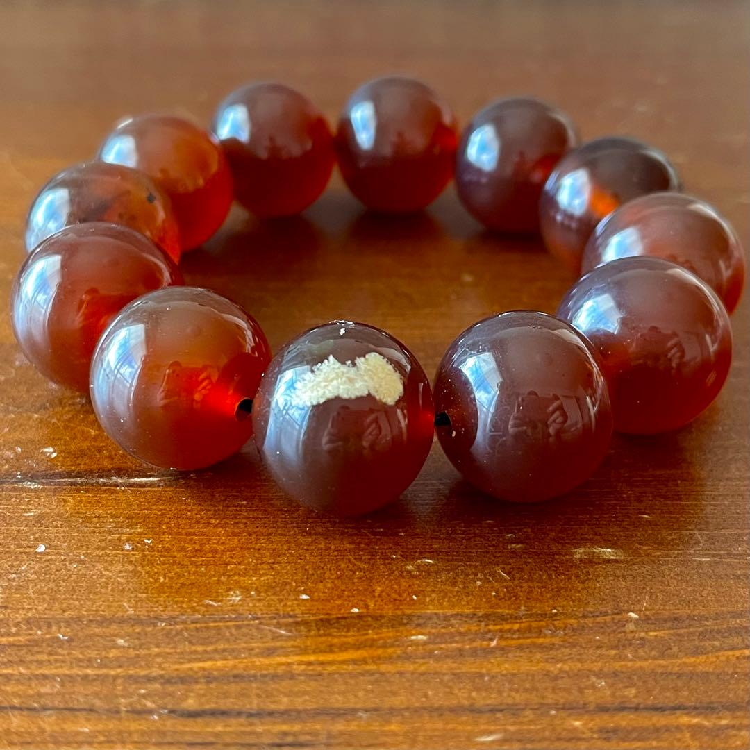 琥珀 20mm レッド ブルーアンバー ミルキー花琥珀 希少 巨大 ブレスレット