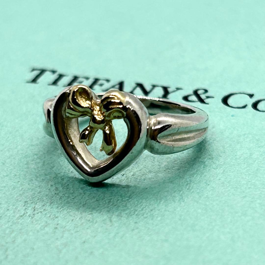 ティファニー オープンハートリボン リング 5号 925×750 コンビ 可愛い