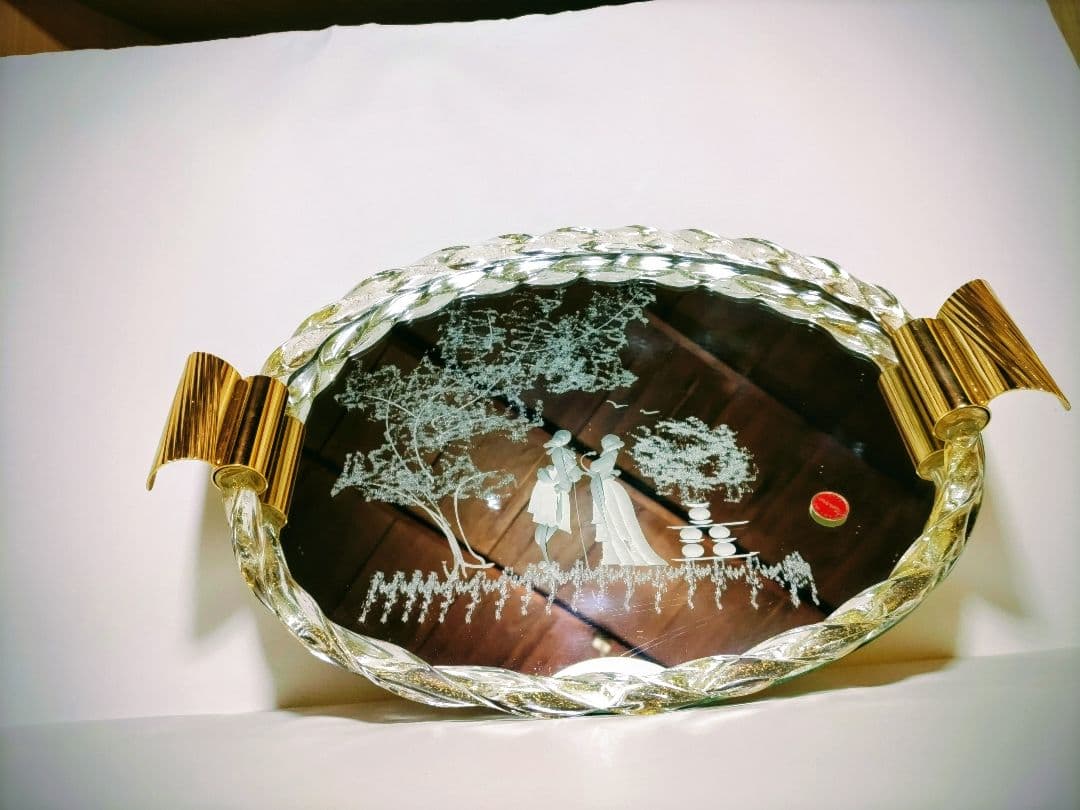 イタリアムラーノ•ベネチアングラスミラートレイ＆ベネチアングラス*水差しセット！