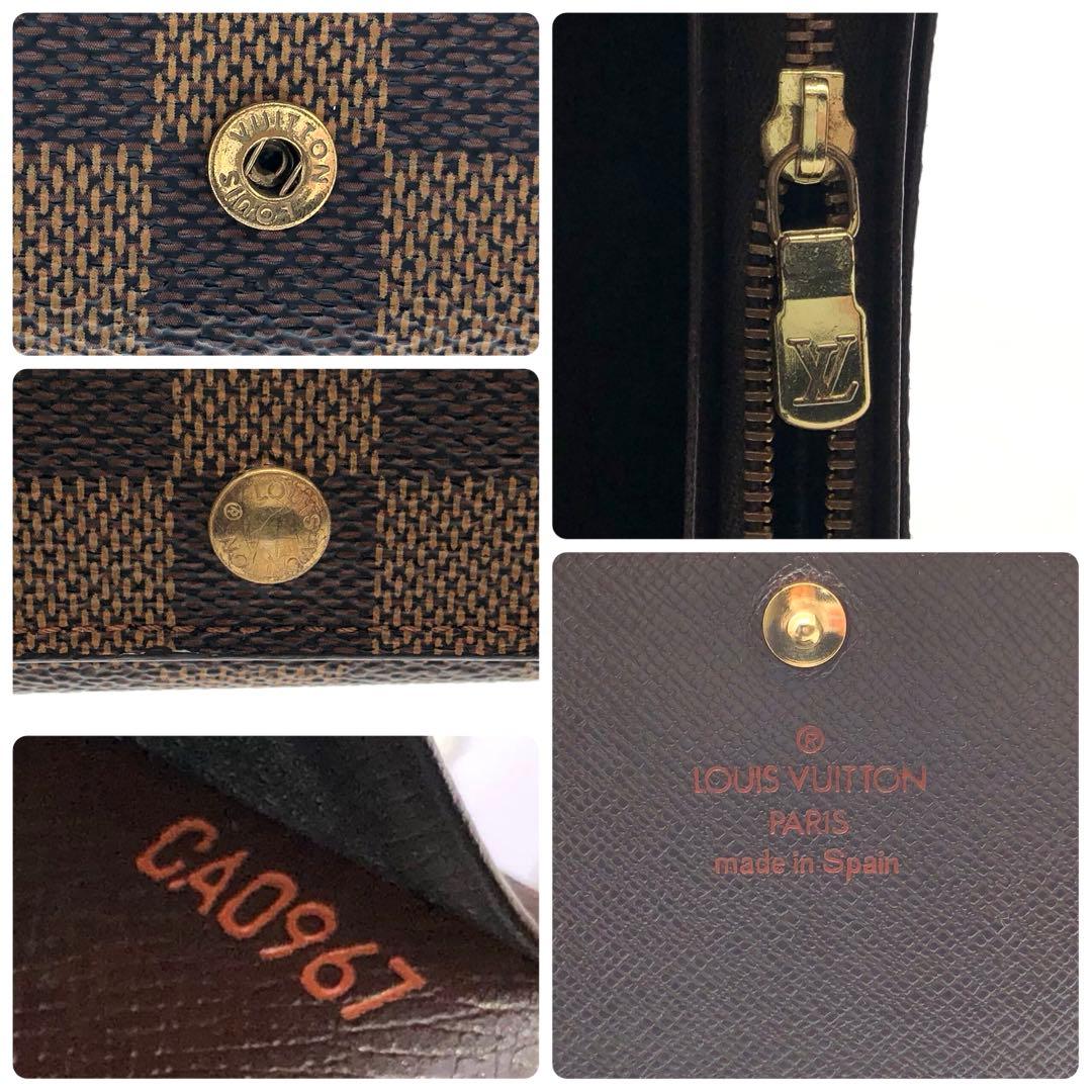 ルイヴィトン ダミエ エベヌ トレゾール 二つ折り財布 ブラウン コンパクト