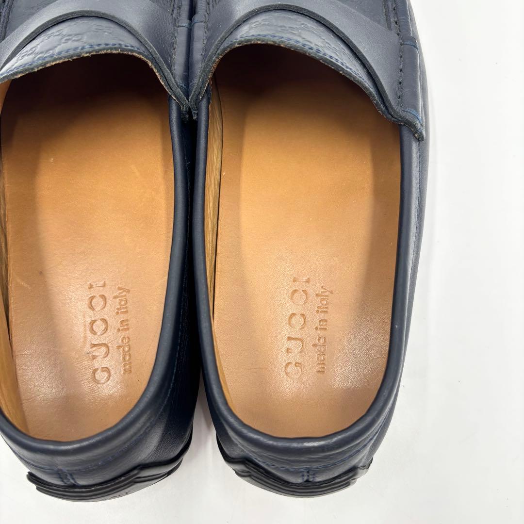 GUCCI グッチ ドライビングシューズ レザー GG シマ ネイビー