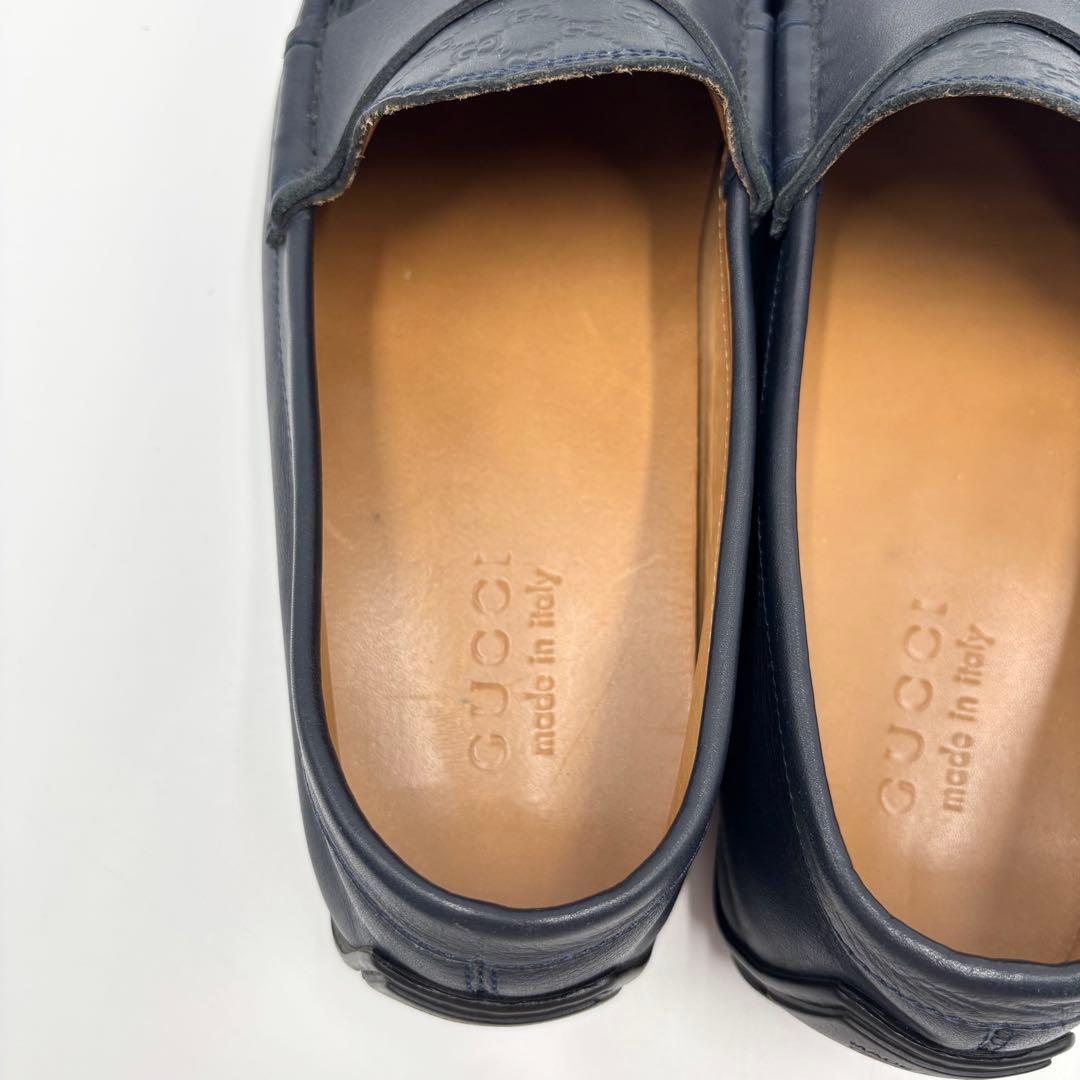 GUCCI グッチ ドライビングシューズ レザー GG シマ ネイビー