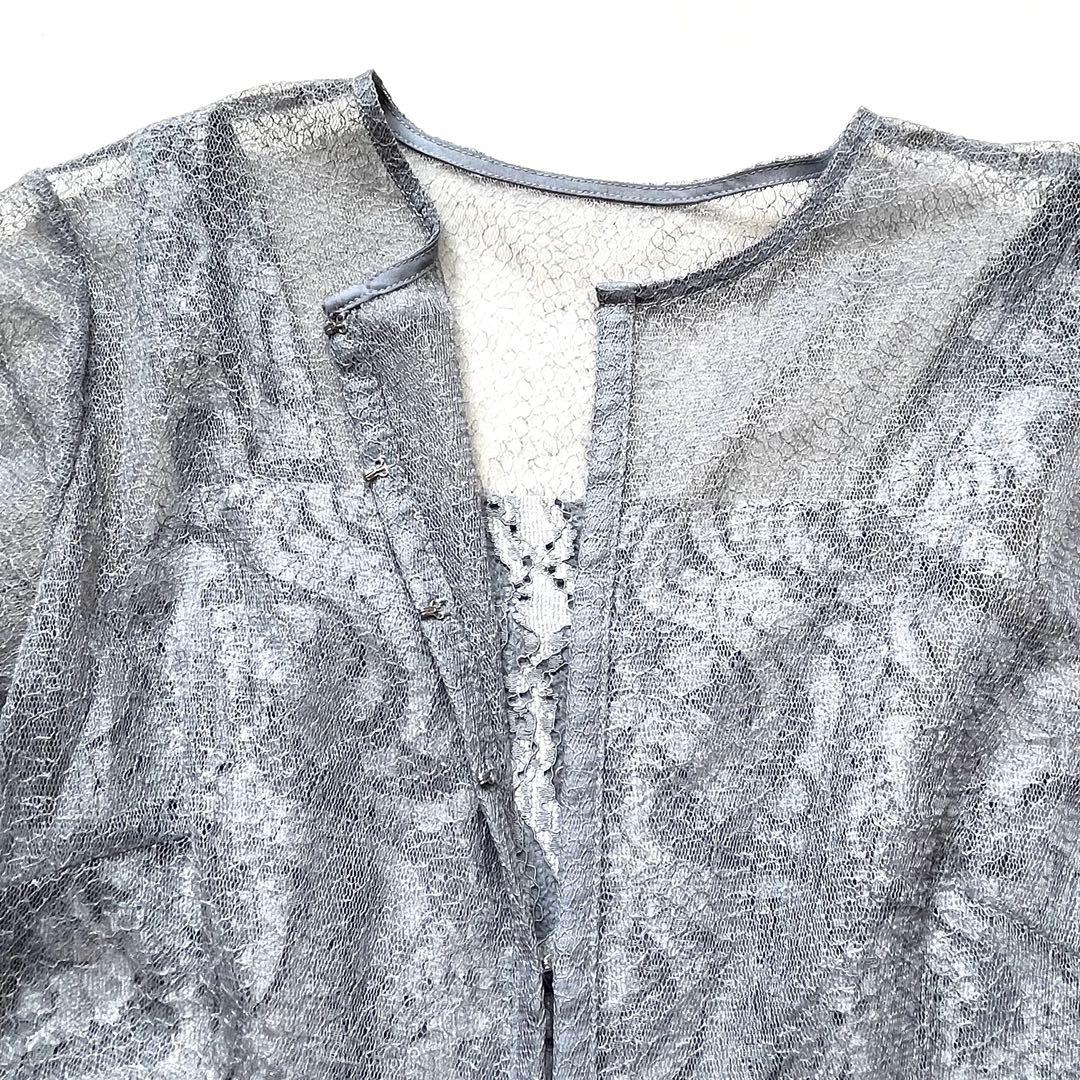 極美品 etoll. エトル 幾何学チュール ロングワンピース M ブルーグレー