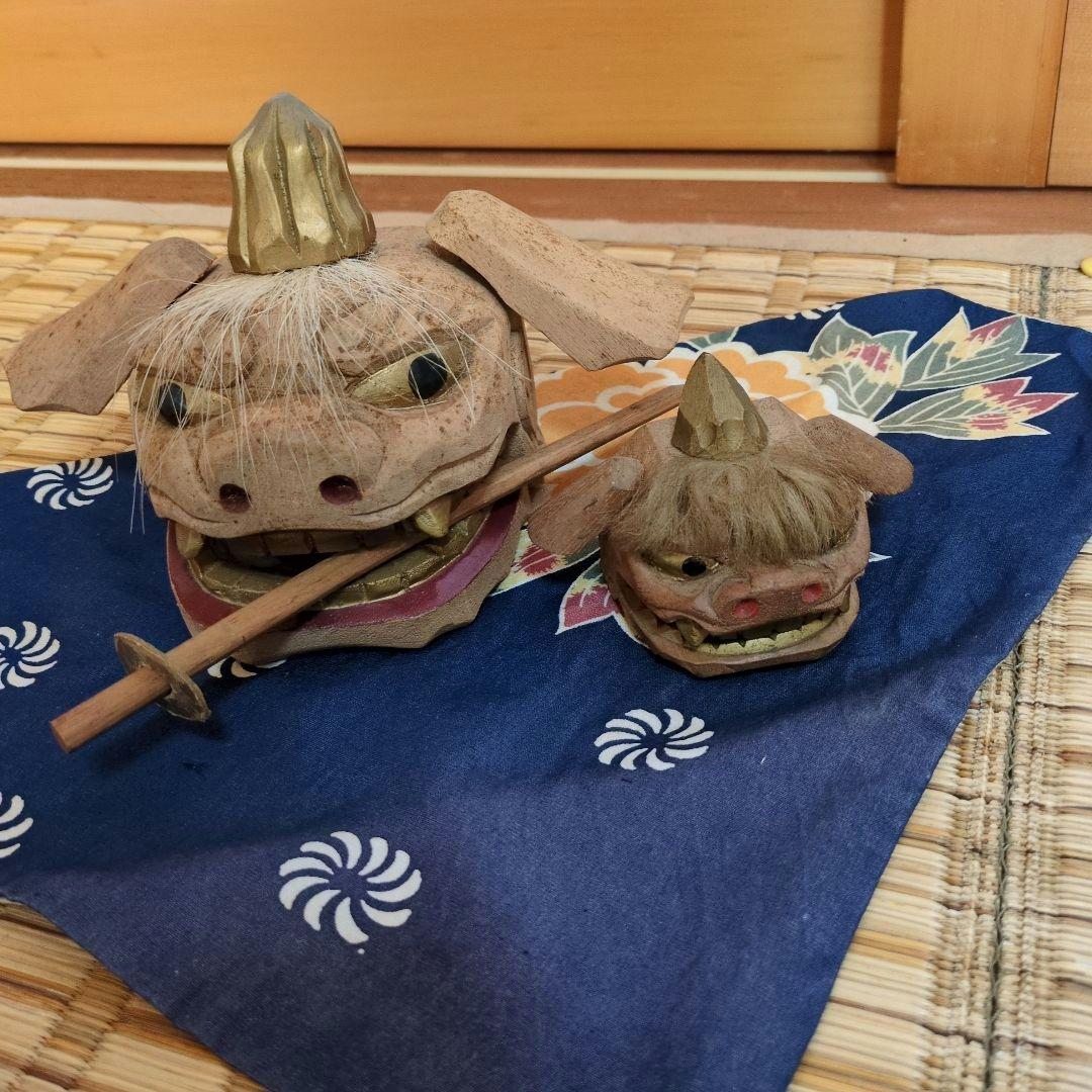 木製 加賀獅子舞 置物 2体セット