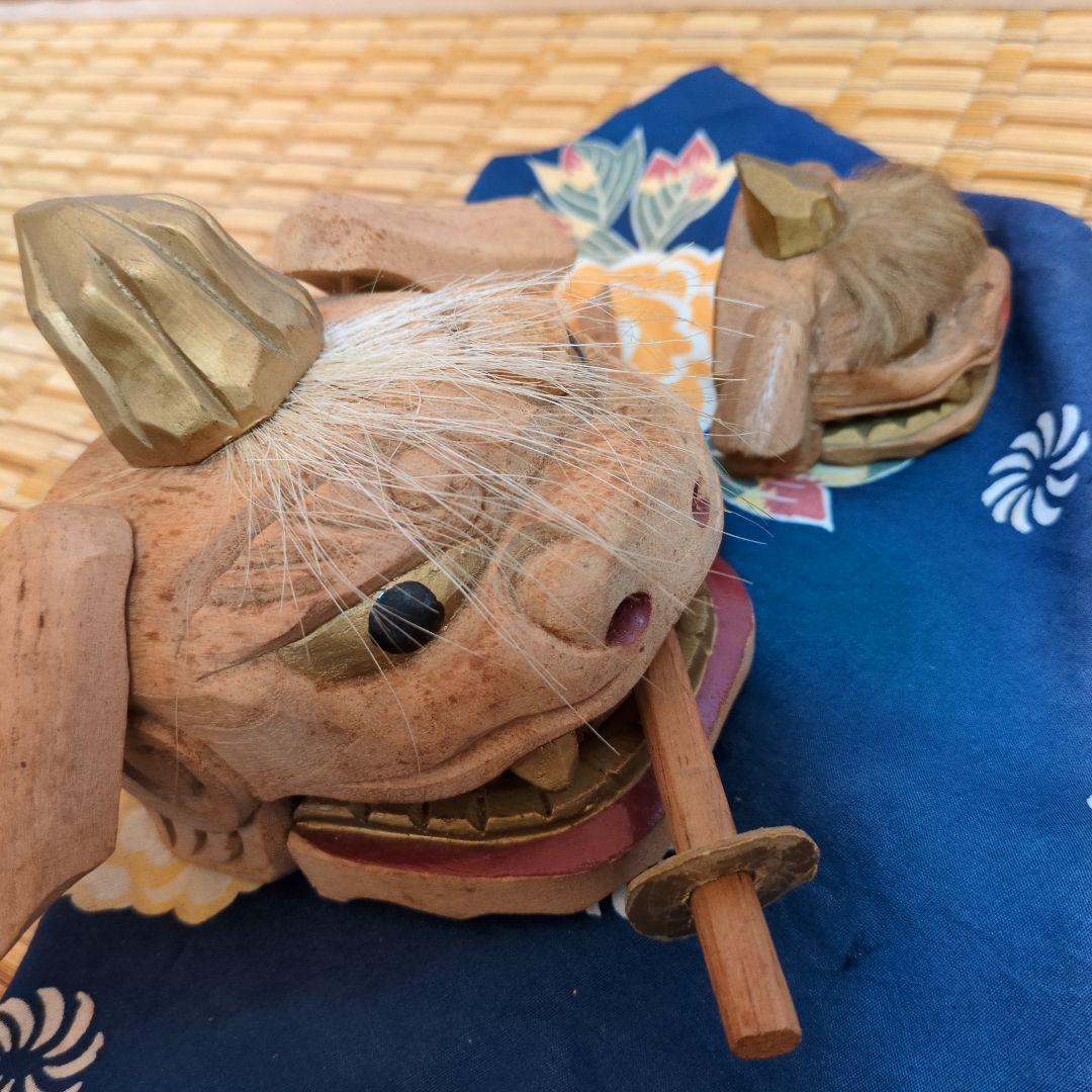 木製 加賀獅子舞 置物 2体セット